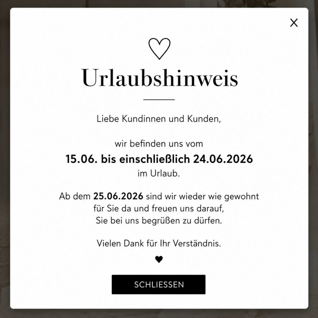 Urlaubshinweis